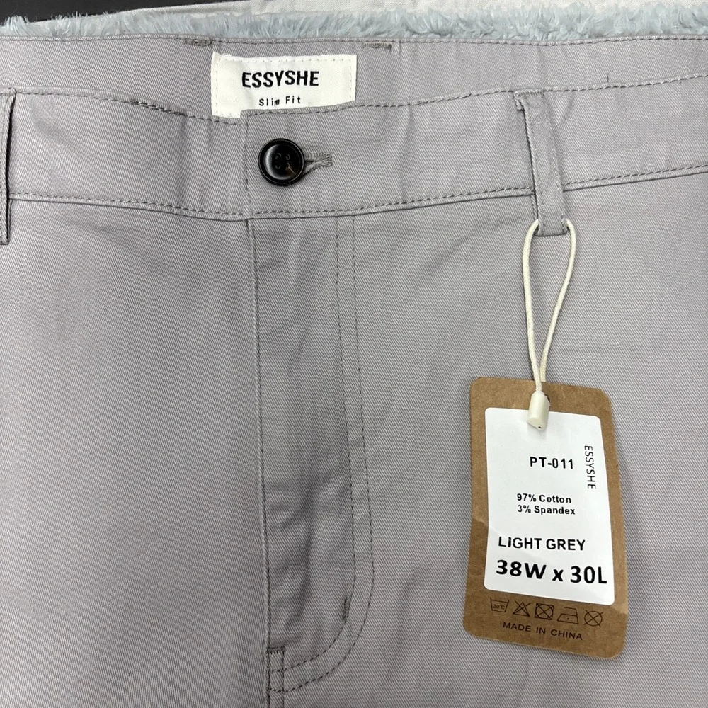 NWT~ESSYSHE Men's Pants Slim Fit Chino Pants Gray 38x30 - Picture 2 of 12